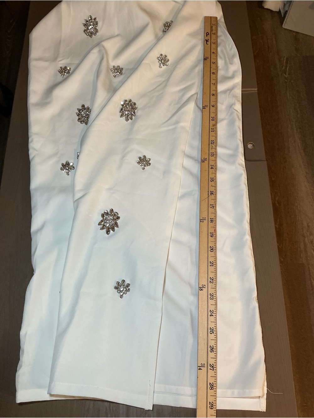 White Embellished Spaghetti-Strap Evening Gown - Picture 13 of 15